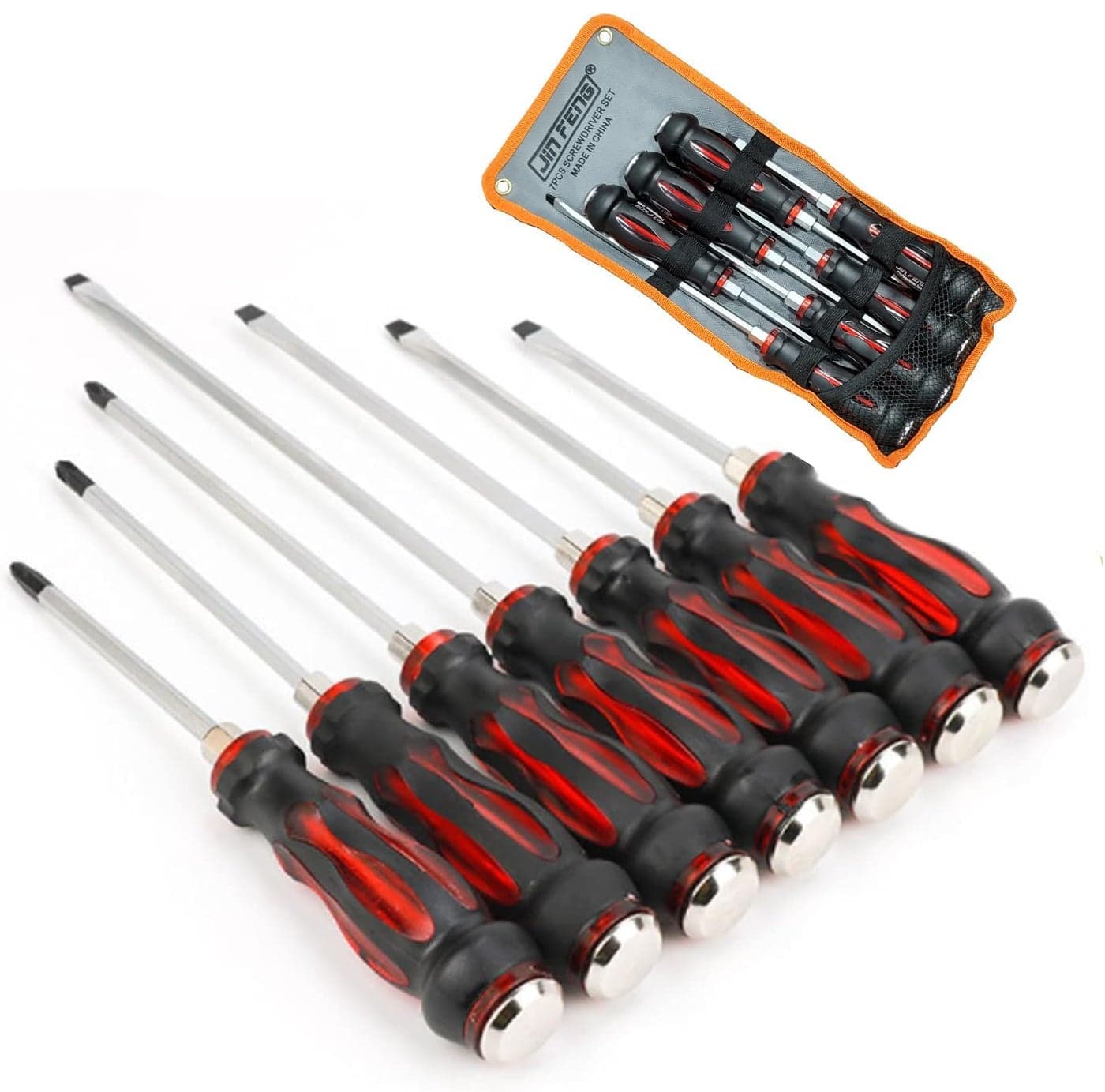 KRESHU 7 Pcs Heavy Duty Magnetic Screwdriver Set Ergonomic Chrome Vanadium CRV Tools for Repairing Chiseling and Loosening Seized Screws Professional Hand Grip 7pcs Set