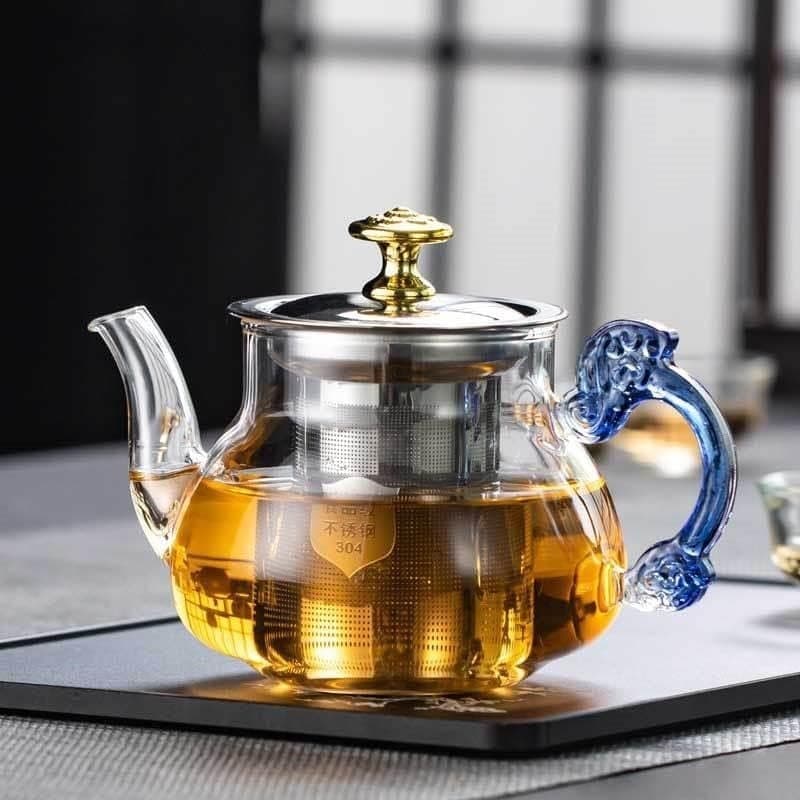 Sajani Glass Tea Pot with Stainless Steel Infuser Large Capacity Transparent Tea Kettle with Lid Handle Great for Loose Leaf Tea Blooming Tea Tea Bags Fruit Infused 500ml Tea Pot