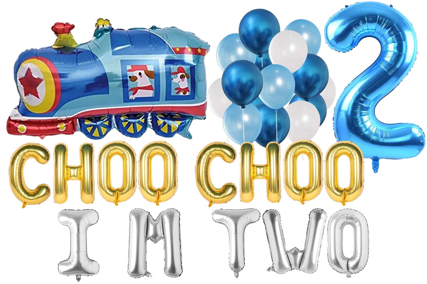 Atpata Funky Choo Choo I M Two Foil Balloons Combo for 2nd Birthday Train Party Decorations Supplies