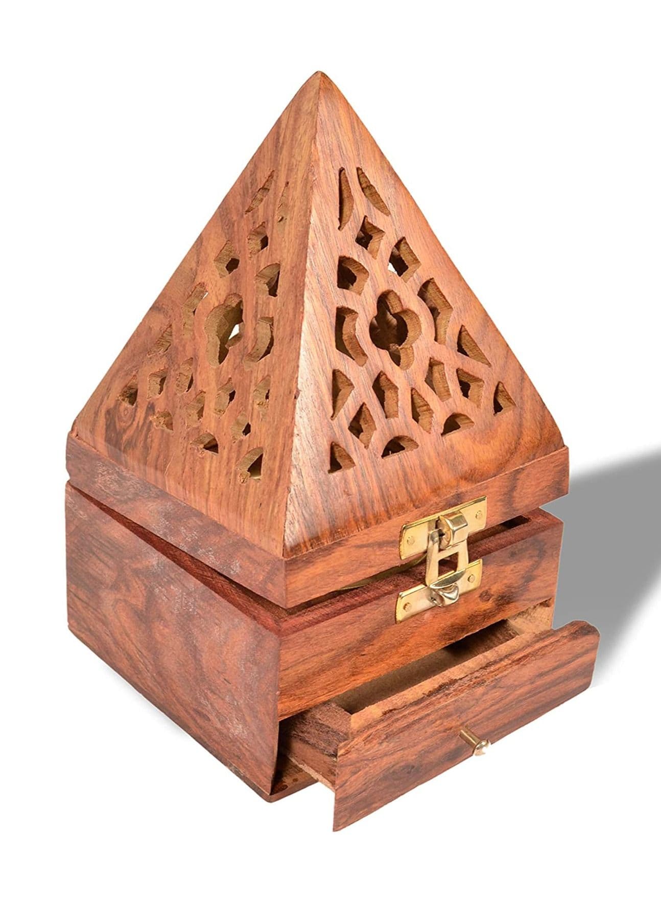 Wooden Classic Pyramid Style Burner, Dhoop Holder, With Base Square and top Cone Shap Doop Holder,Wooden Incense Burner Box,Valentine Day Gifts