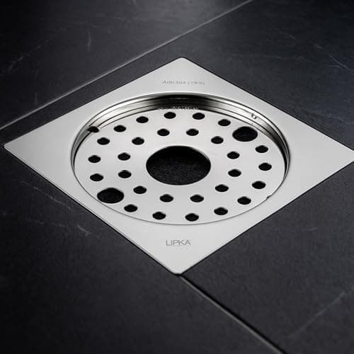 LIPKA Eon Square with Plain Jali Floor Drain |Premium Stainless Steel |6 x 6 Inches| with Lock & Hole|