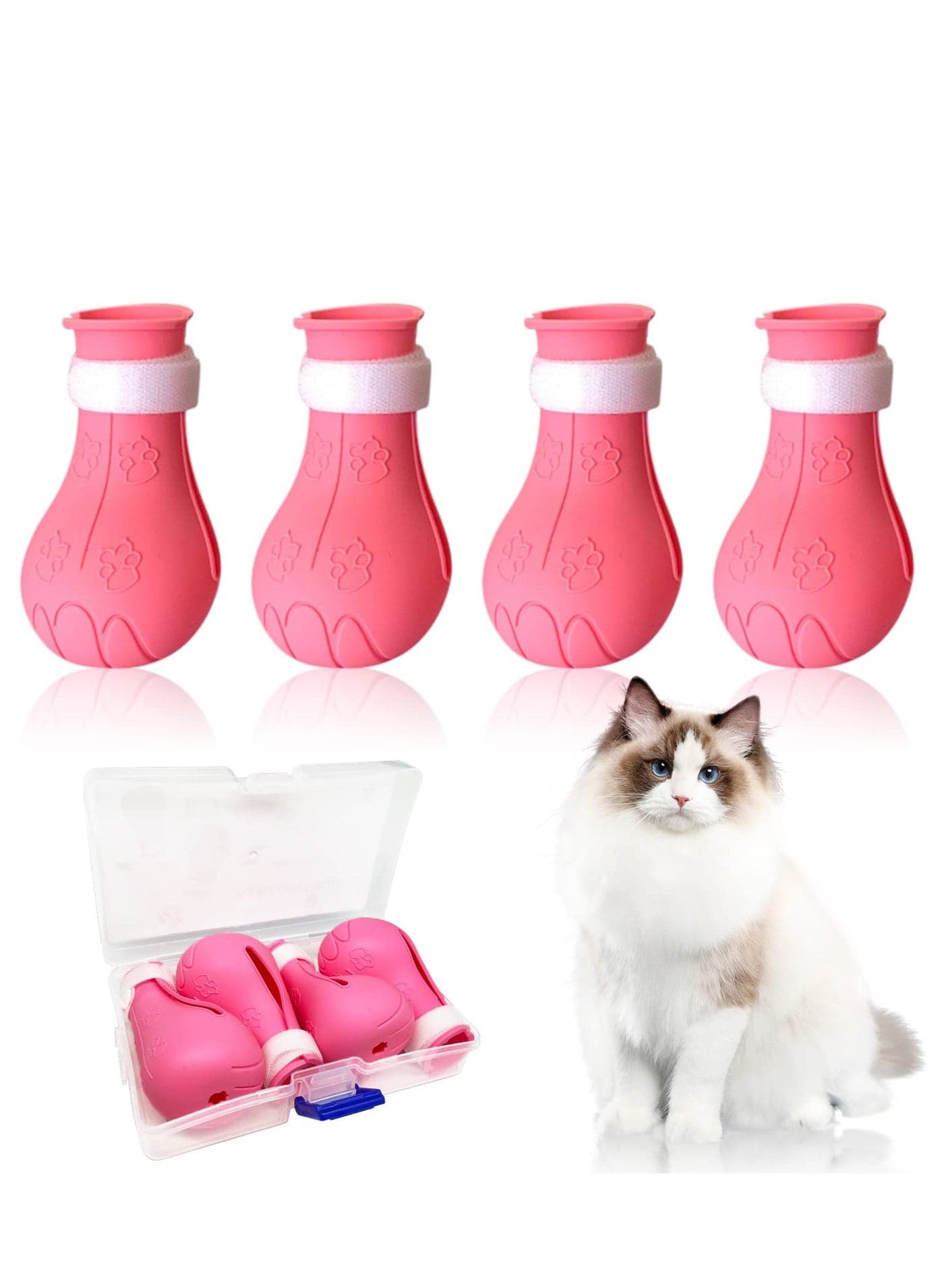 Cat Anti-Scratch Shoes 4 Pack Pet -Supplies Cat Scratch Deterrent Booties Grooming Cat Accessories Silicone Nail Gloves Adjustable Cat Claw Cover for Bathing Shaving Checking Treatment