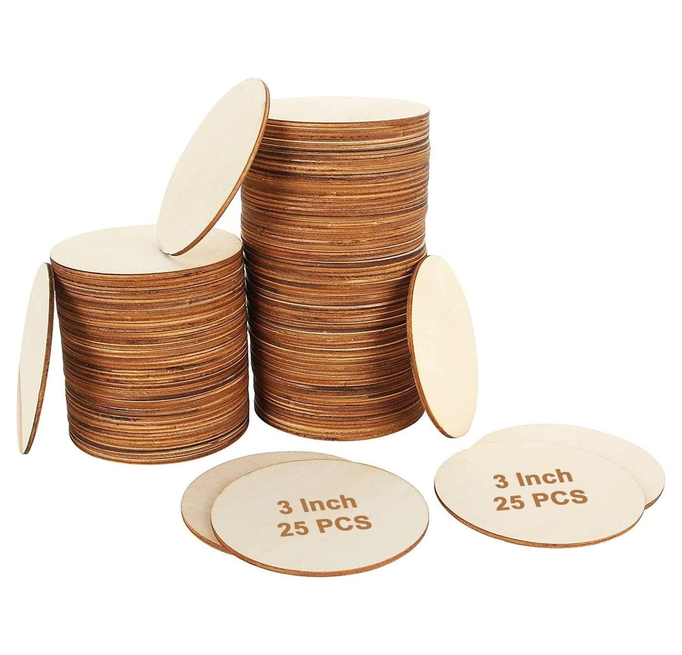 Wooden Round MDF DIY Coasters, 3 Inch Diameter, 3mm Thick, 25 Pieces, Natural MDF for DIY Crafts for Coaster and Decoration