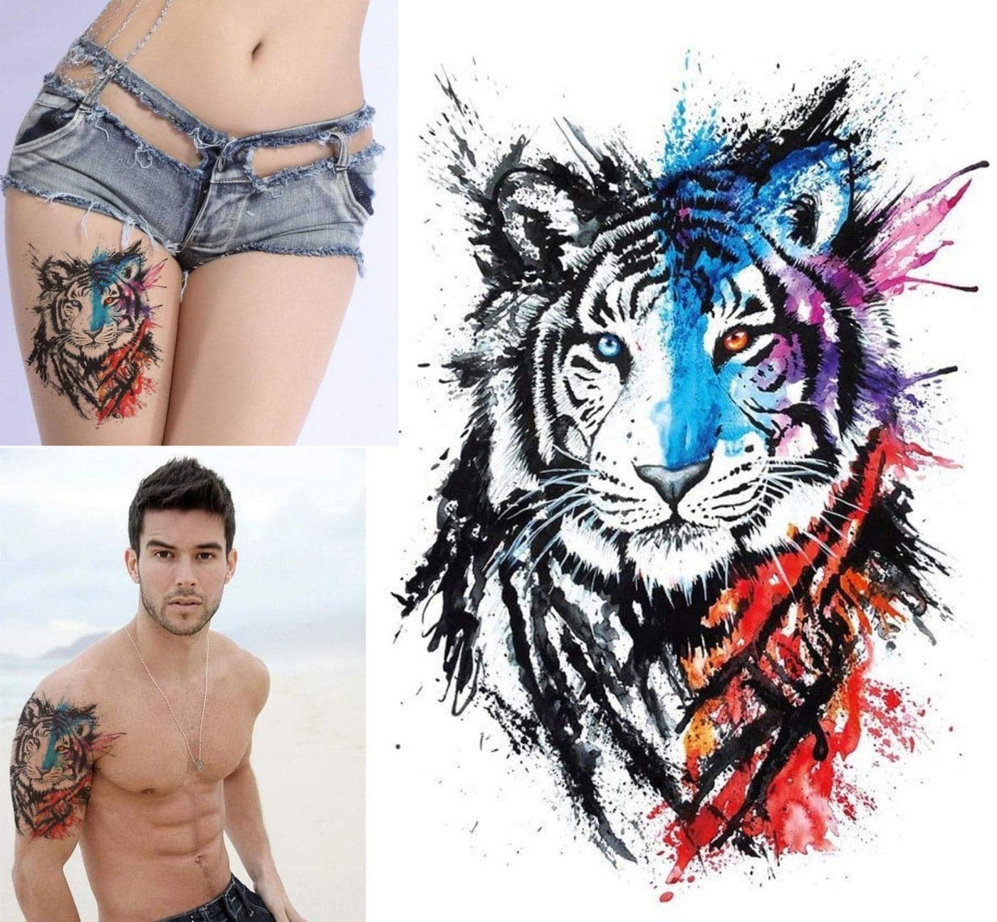 S.A.V.I 3D Temporary Tattoo Waterproof Sticker Beautiful Colourful Big Tiger Leopard Face Popular New Designs Size - 21x15cm (122-1), Multicolor, 2 g