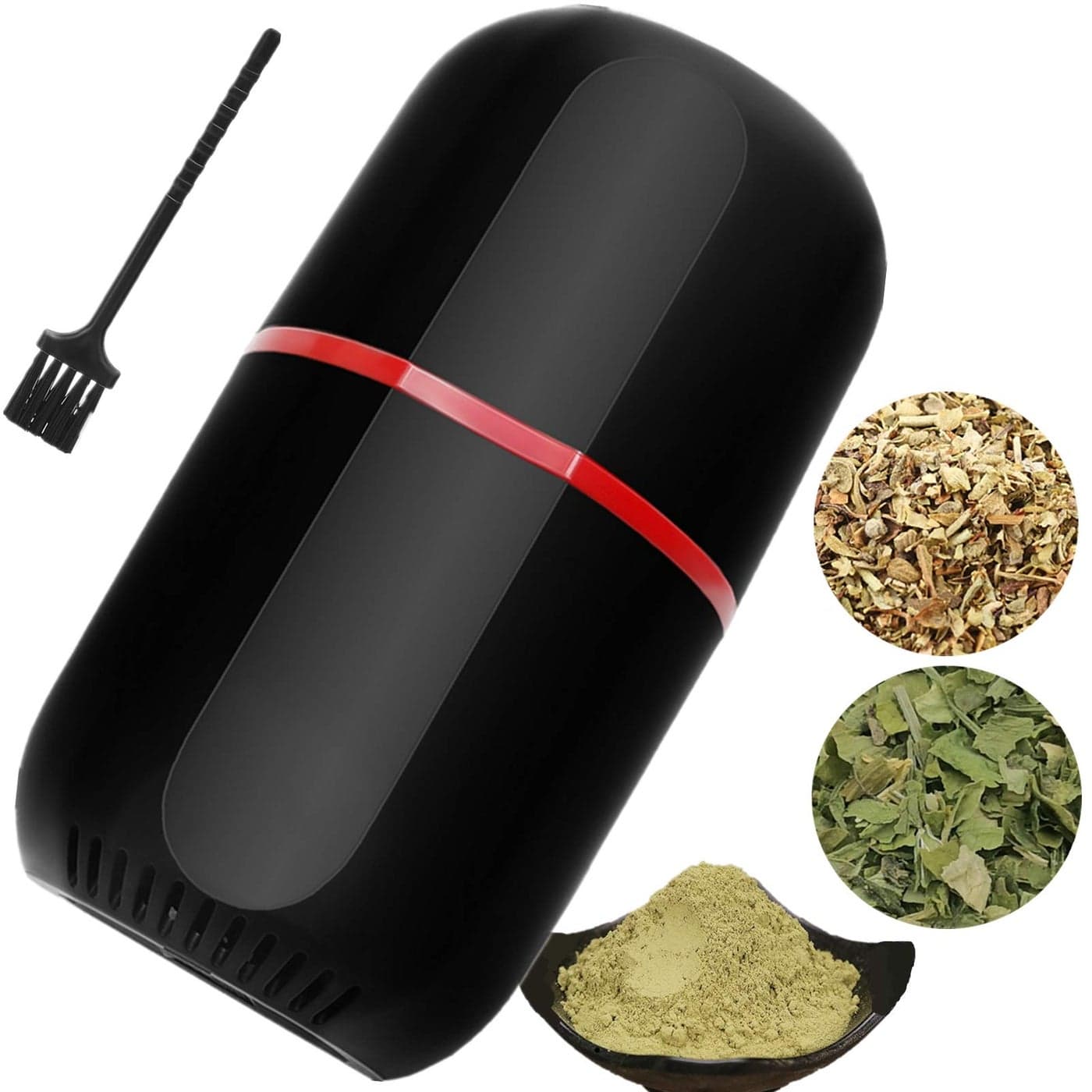 Herb Grinder Electric Turimon Large HerbalCoffee GrindersMillCrusher for Spice and Herbs With Cleaning Brush Black