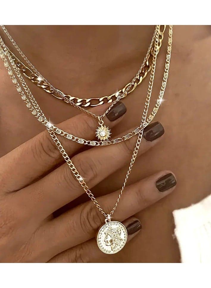 Vintage Retro Coin Pendant Necklace For Women, Minimalist Layered Choker Necklace With Alloy