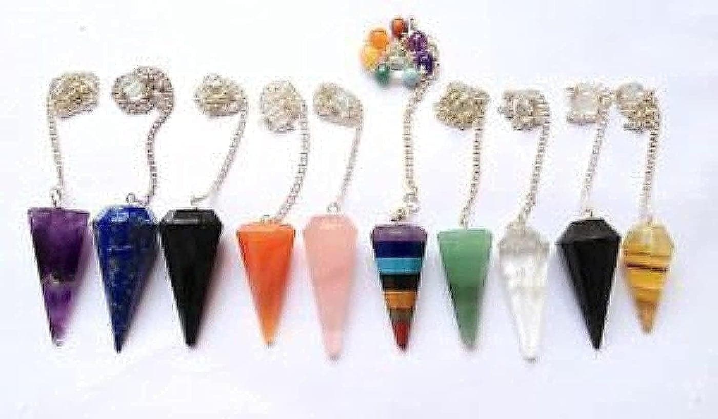 crystalmiracle Natural Gemstone Cone Pendulums, 7pc Pointed Crystal for Dowser Healing Crystals,Reiki Feng Shui Gift for Men Women