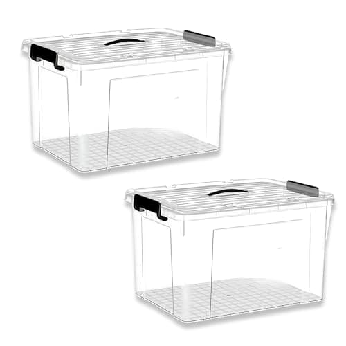 KREPS® Large Plastic Storage Box, Heavy Duty Multipurpose Dustproof Stackable Storage Container with Lid, for Clothes, Toys, Snacks, Books, Home Storage (Pack of 2, X-Large)