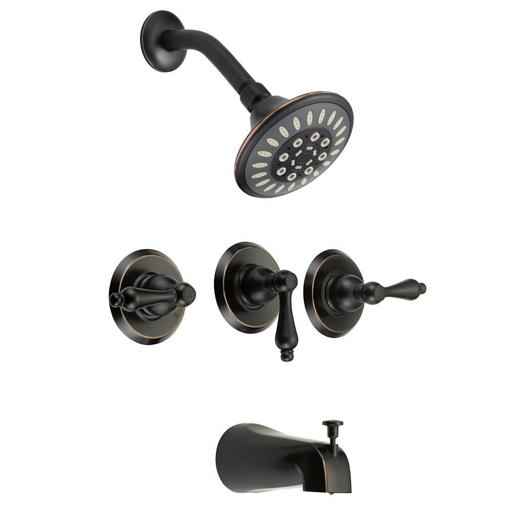 Designers Impressions 651701 Oil Rubbed Bronze Tub Shower Combo Faucet Three Handle Design and MultiSetting Shower Head Convertible