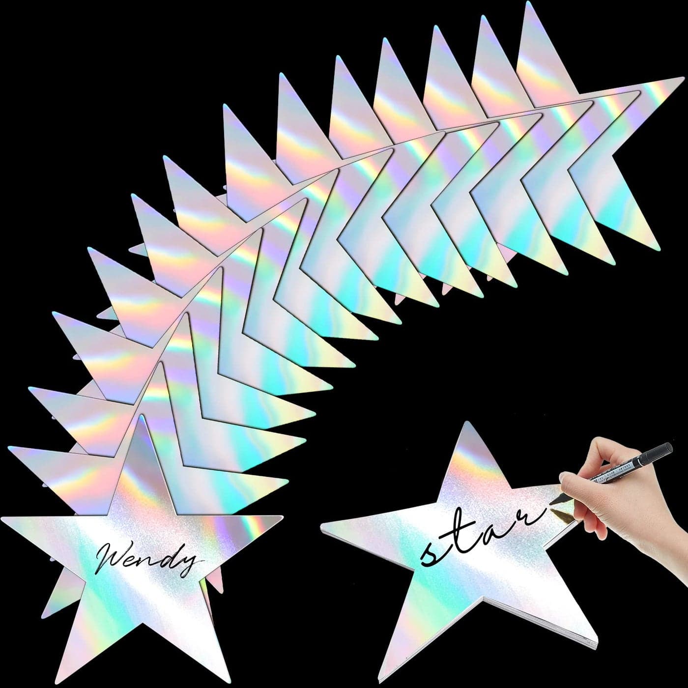 Epakh 36 Pieces Star Card Stock Cutouts 11 Inches Glitter Double Printed Paper Stars Decoration for Classroom Bulletin Board Wedding Party Movie Night Changing Color