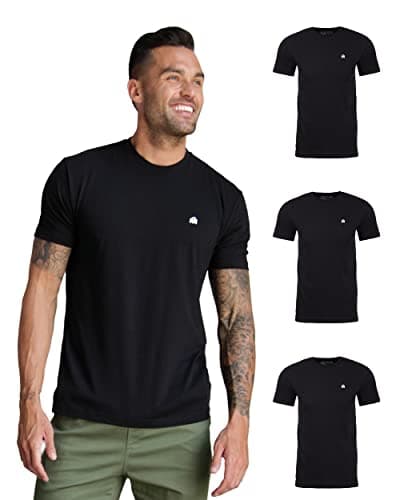INTO THE AM Mens Fitted Crew Neck Logo Basic Tees 3Pack Modern Fit Fresh Classic Short Sleeve TShirts for Men BlackBlackBlack Large