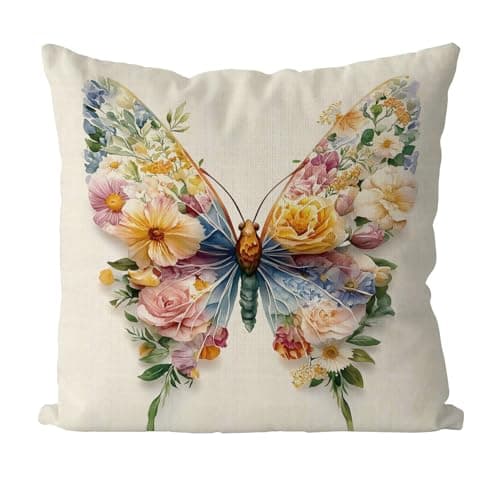 GAGEC Spring Pillow Covers 18x18 Inch Spring Decor Floral Butterfly Decorative Throw Pillow Covers Seasonal Holiday Cushion Case Farmhouse Home Sofa Living Room Decorations