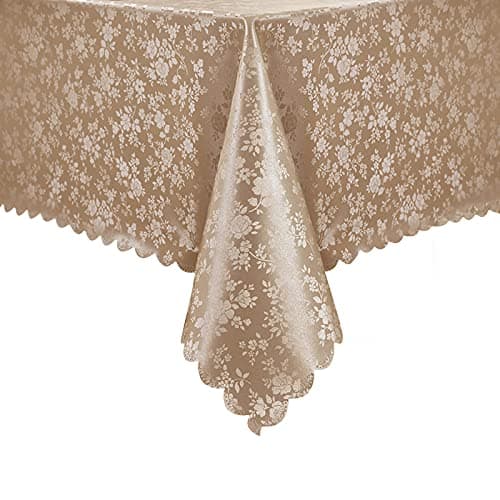 Romanstile Rectangle Vinyl Tablecloth100 Waterproof Heavy Duty Oil Spill Proof Stain Resistant Plastic PU Table Cover with Flannel Backing for Kitchen Dining Rose Champagne 52 x 70