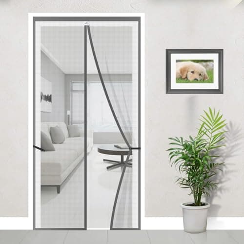 LifeKrafts Mosquito Net Curtain for Door | Magnetic Closure, 120 GSM Fiberglass Material, Grey (195x105 cm)