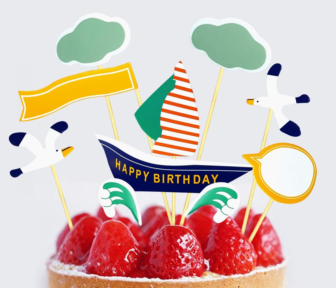 AMFIN® Happy Birthday Cupcake Toppers for Birthday Decor Party Kids Birthday Cake Flags Supplies - Blue (Ship)