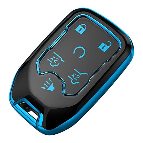 Tukellen for Chevy Key Fob Cover Soft TPU Full Protection Key Shell Key Case Compatible with 2017-2021 Chevrolet Silverado Suburban Tahoe GMC Acadia Sierra Terrain Yukon (Blue, 6 Button)