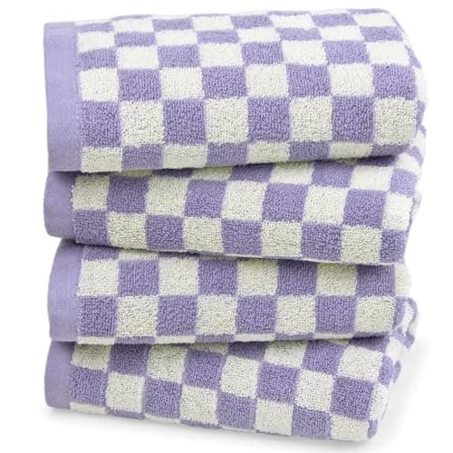 Hand Towel for Bathroom Guest Room Home 100 Cotton Face Towel Set Lilac Checkered Extra Soft Absorbent 4Piece for Daily Use