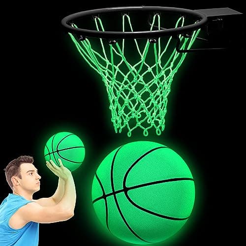 Jenaai 3 Pcs Glow Basketball Set Includes Size 7 Glowing Basketball Light up Nightlight Net with Pump for Hoop Luminous Sports Gift Sports Prize Back to School
