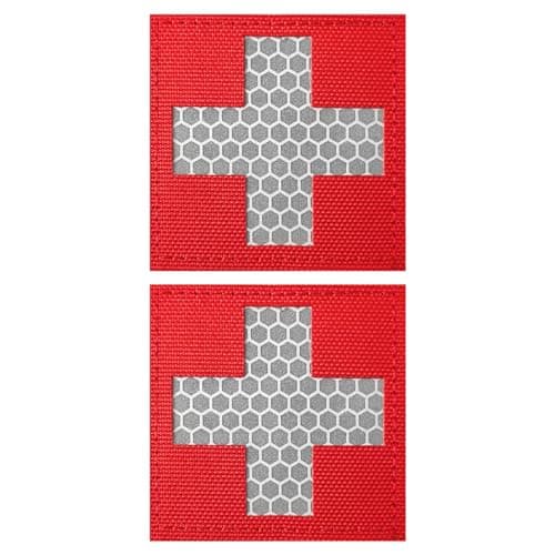 ZESION 2Pcs Reflective Medic PatchesMedical Red Cross Morale Hook and Loop Badge First Aid Patches for IFAK Trauma Pouch EMT EMS EDC Bag