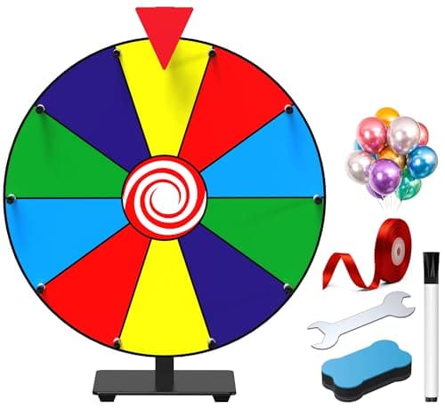 14 Inch Spinning Prize Wheel 10 Slots Heavy Duty Color Tabletop Roulette Spinner of Fortune Spin The with Dry Erase Marker and Eraser Win Game for Trade Show Carnival Classic Series 14 Inch