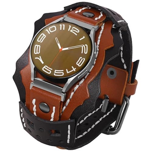 VIQIV Leather Band Compatible with Samsung Galaxy Watch 7/6/5/4/FE Active 2 40mm 44mm/Watch 4 6 Classic 43mm 47mm 42mm 46mm/Watch 5 Pro 45mm Bands Men, 20mm Two-Tone Gothic Biker Sport Leather Strap Women, Red Brown