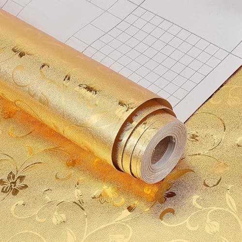 SUNBIRD Self Adhesive Oil-Proof Foil Wall Sticker,Aluminum Wallpaper Waterproof and Heat Resistant Kitchen Backsplash Contact Paper (Jasmine Gold, 30 x 121 cm)