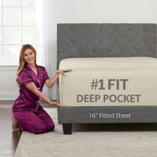 REAL Extra Deep Pocket Full Size Sheet Perfectly Fitted for 14'18' Deep Mattresses Beige Light Cream