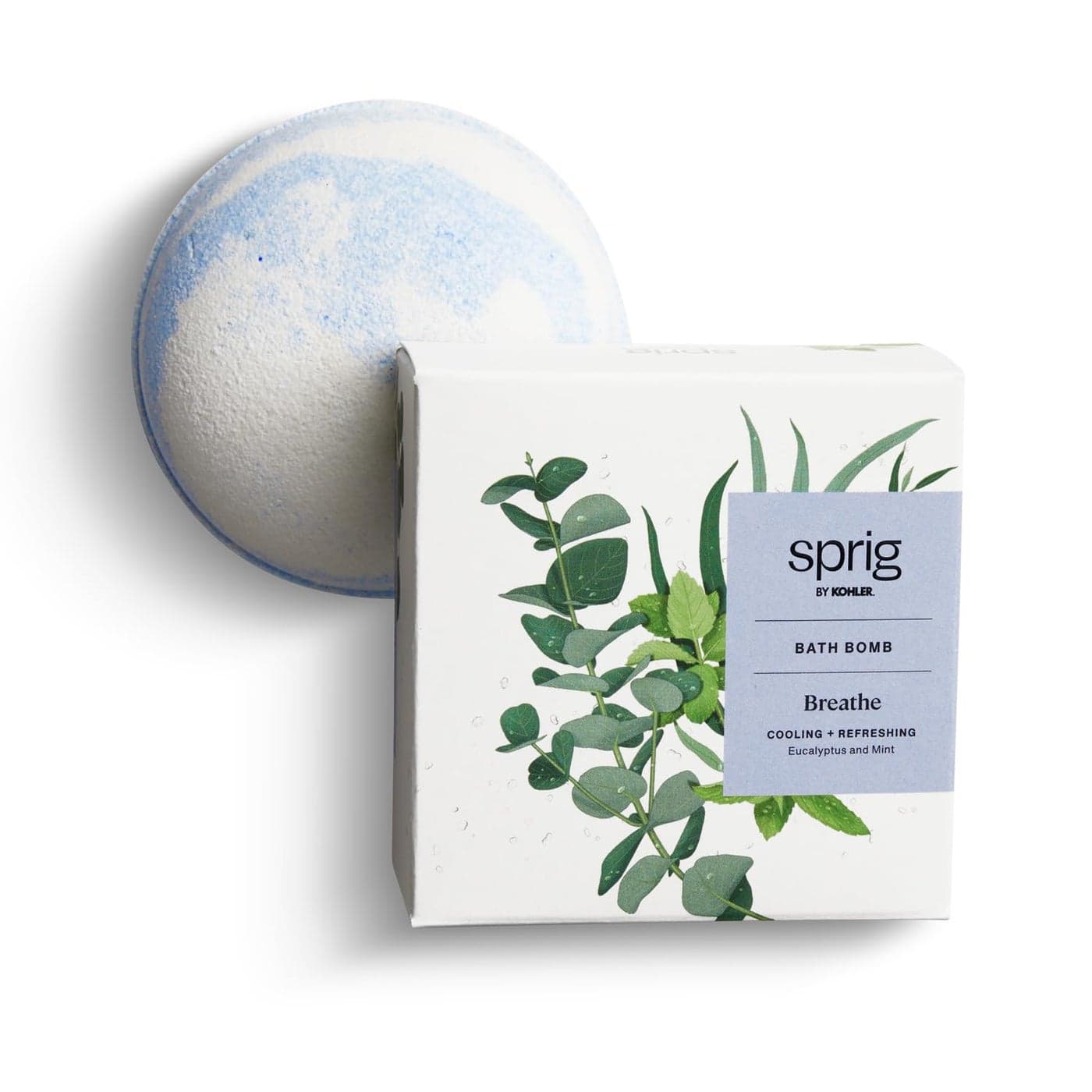 Sprig by Kohler Eucalyptus Mint Bath Bomb Natural Botanicals Premium Skincare Ingredients Shea Butter Coconut Oil Kaolin Clay to Cool and Refresh Breathe