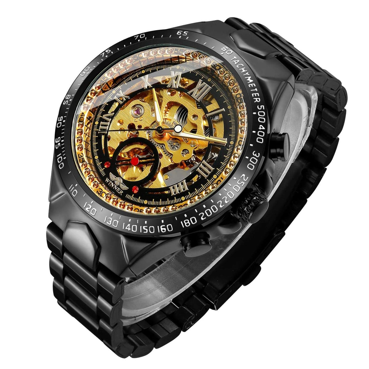 IK COLOURING Men's Watch, Mechanical Stainless Steel Skeleton Steampunk Design Automatic Self-Winding Roman Numeral Wrist Watch