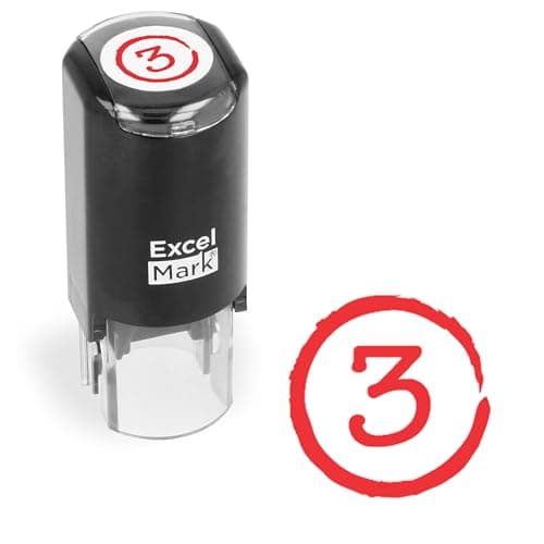 ExcelMark Grade Score 3 - Self-Inking Round Teacher Stamp - Red Ink