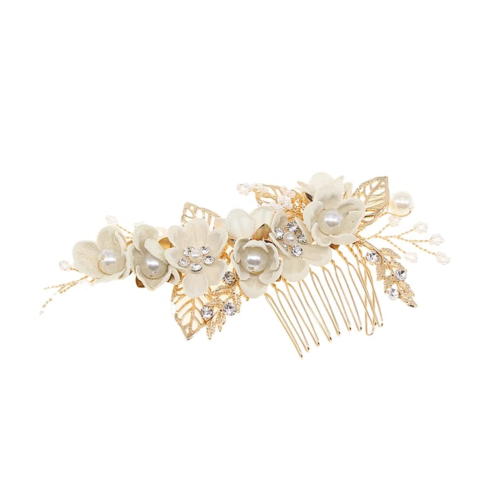 Hair Side Combs Bride Wedding Hair Comb Flowers Pearl Bridesmaids Hair Piece Accessories Vintage Bridal Hair Clips for Women and Girls (White)