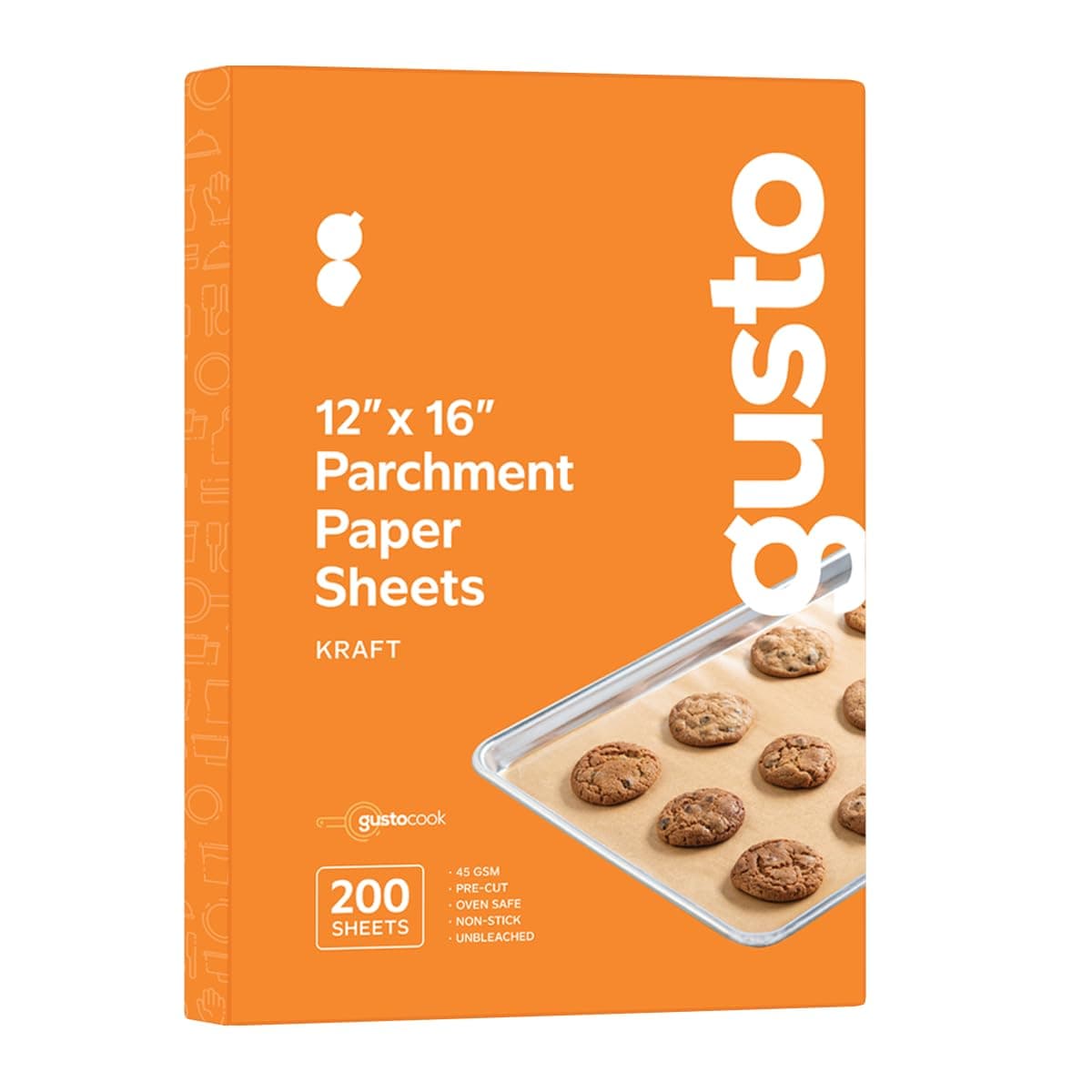 GUSTO 12 x 16 Inch 200 Count PreCut Parchment Paper Baking Sheets NonStick Unbleached Parchment Paper Sheets for Baking Cooking Kraft Formerly Comfy Package