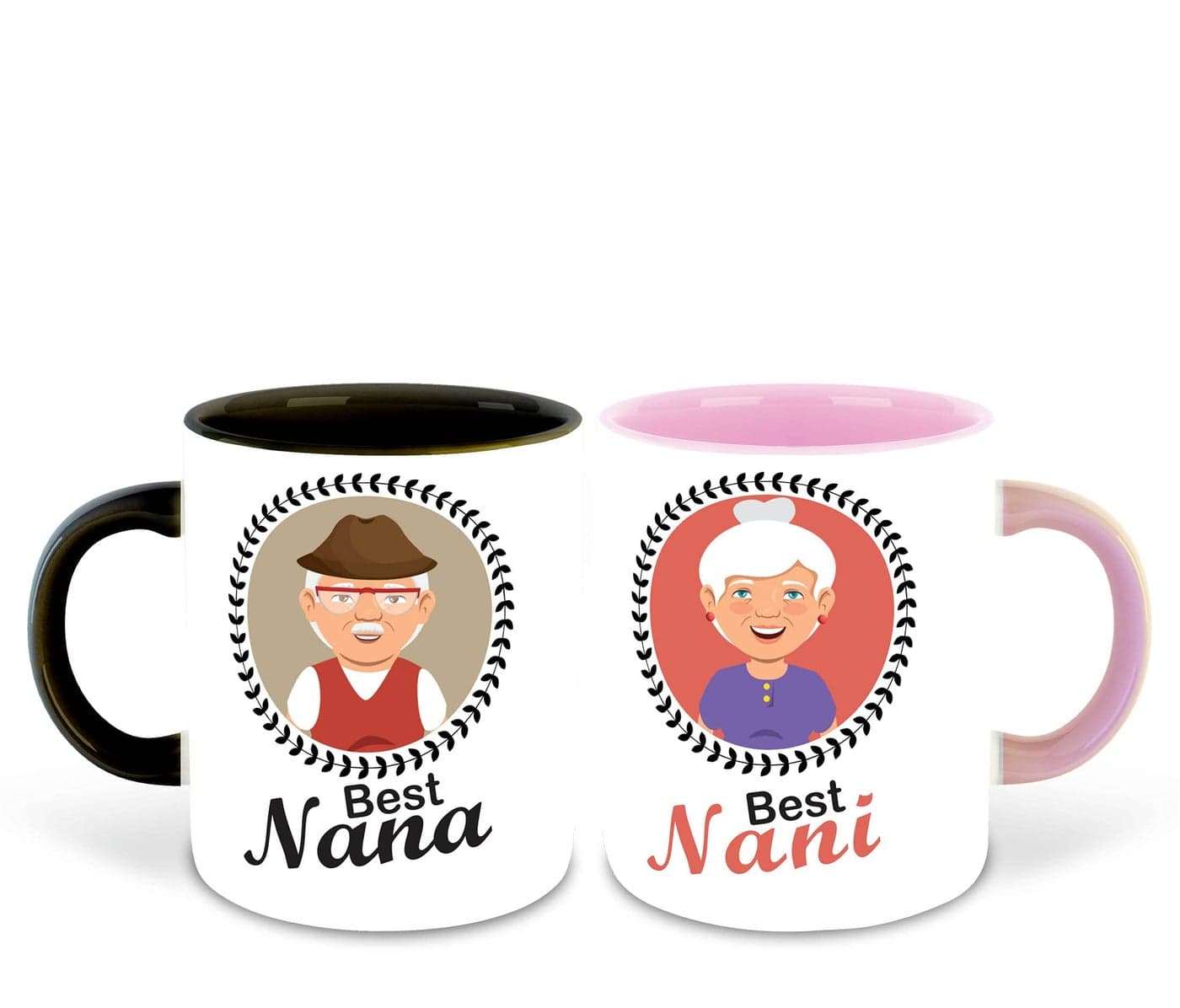 WHATS YOUR KICK® Nana and Nani Inspired Black & Pink Inner Colour Set of 2 Coffee Mug- Mom Dad, Mothers Day, Fathers Day, Couple, Happy Birthday, Relation, Gifts (Nana & Nani)