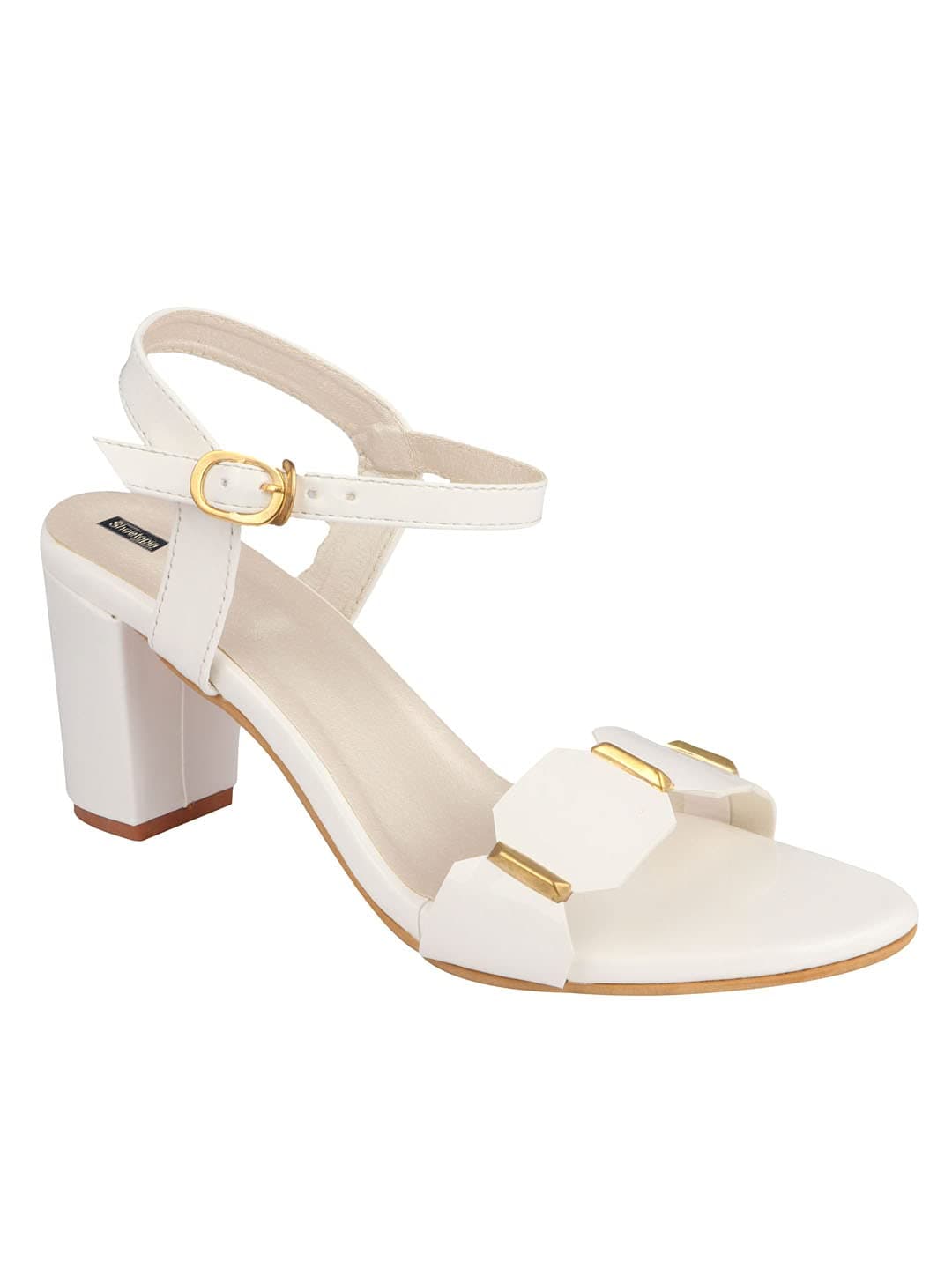 Shoetopia Womens/Girls White Backstrap Solid Block Heels-EU39