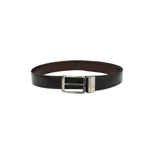 Louis Philippe Men 100% Italian Leather Brush Gun Metal Buckle Formal Reversible Belt