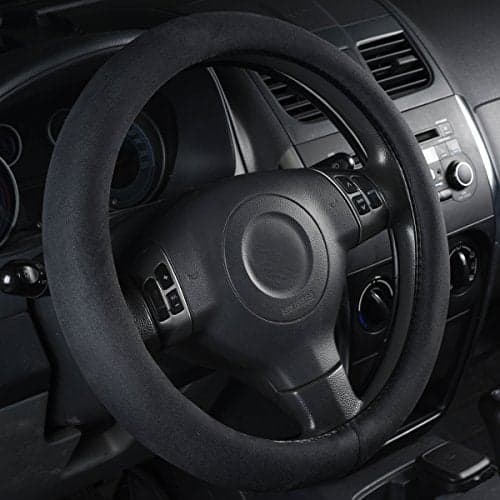 CAR Pass Black Faux Suede 14.5-15 Inch Memory Foam Steering Wheel Covers Breathable Anti-Slip Odorless Steering Wheel Universal Fit for Men Women