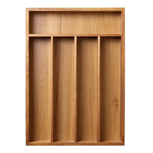 Greenual Acacia Wood Silverware Organizer 10 In Utensil Organizer Silverware Tray for Drawer Cutlery Flatware Organizer for Kitchen