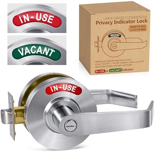 Commercial Grade Bathroom Door LockPrivacy Indicator Lock Vacant or inUse Occupied Door Handle Left Right Reversible Bathroom Lever Lock Perfect for Office Restaurant Hospitals Satin Chrome