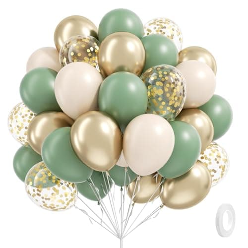 Sage green Balloons 60pcs 12inch Sage green Sand White Metallic Gold Confetti Balloons for Boho Birthday Wedding Bridal Baby Shower Engagement Party Decorations