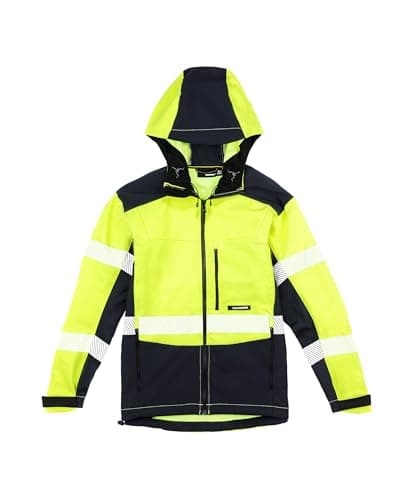 TRUEWERK Mens Insulated Work Jacket S3 Solution ZipUp Hoodie FleeceLined Waterproof Tactical Coat with 4Way Stretch BlackViz Yellow XLarge
