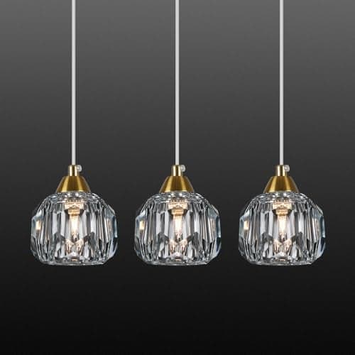 Weesalife Crystal Chandeliers for Dining Room Lights Fixture Over Table, 3 Pack Gold Modern Pendant Light Fixture,Crystal Pendant Lighting for Kitchen Island Bathroom Bar