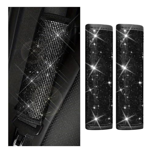 GLSOWEE 2PCS Bling Car Seat Belt Shoulder Pads, Bling Rhinestones Seat Belt Covers for Women, Car Seatbelt Strap Pad with Crystal Diamond, Car Interior Accessories for Car SUV (Black Diamond)
