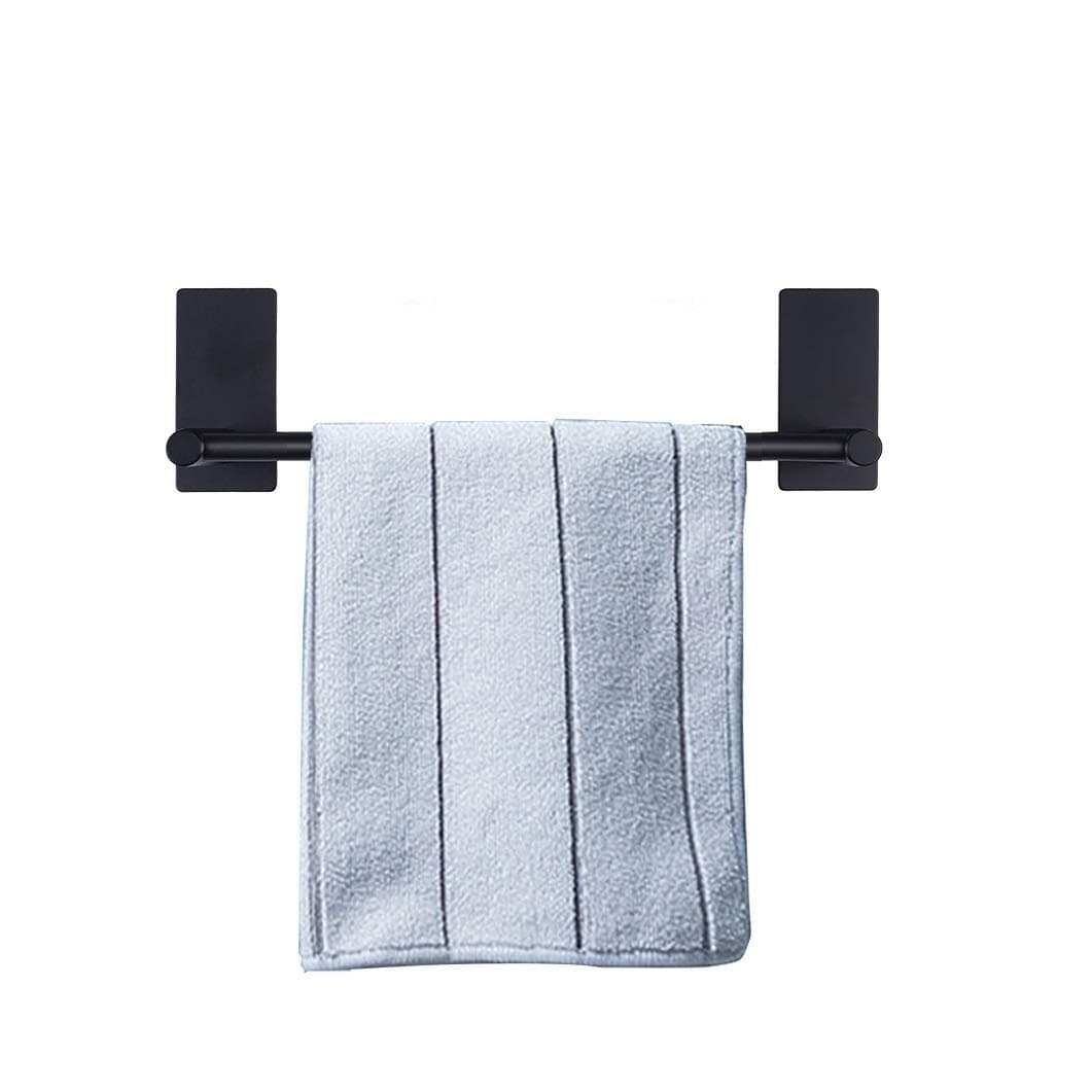 NearMoon Self Adhesive Bathroom Towel Bar Stainless Steel Bath Wall Shelf Rack Hanging Towel Stick On Sticky Hanger Contemporary Style NO Drilling 1 Pack Matte Black 9Inch Towel Rack