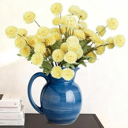 INQCMY Artificial Flowers 12 Pcs Fake Chrysanthemums Faux Kiku Flower Long Stem 20 Realistic Silk Pompon Mums for Vase Wedding Bouquets Centerpieces Home Decor Yellow