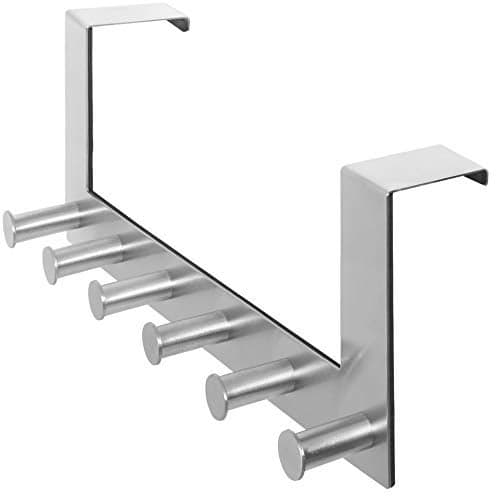 WEBI Over The Door Hooks Door Hanger,Over The Door Towel Rack with 6 Peg Hooks for Hanging,Over Door Coat Rack for Clothes,Back of Bathroom,Silver