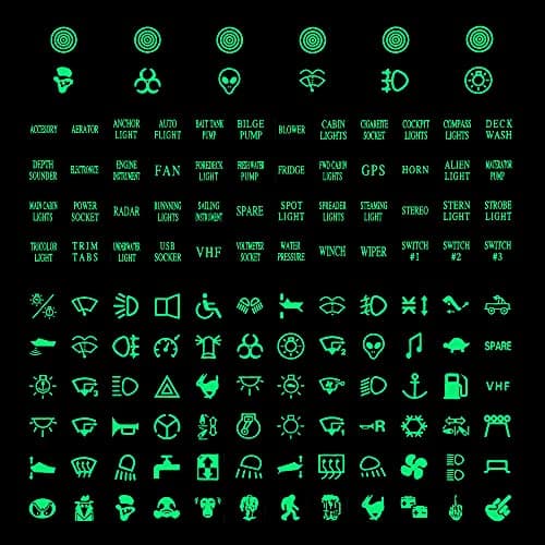 TOMALL 132pcs Centre Console Switch Luminous Stickers for Car Night Safety Luminous Decals Circuit Panel Label Glow in The Dark Accessories for Boat Trailer Car Headlight Control GPS