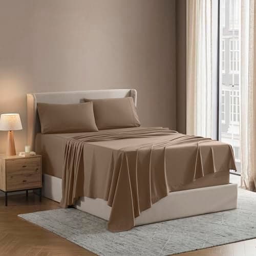 Nestl Full Bed Sheet Set - Taupe - Instantly Soft Microfiber, No Break-in Wash - 4-Piece Deep Pocket Sheets & Pillowcases, Stays Put All Night