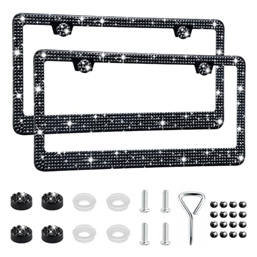 GaRhomxy Bling License Plate Frames for Women 2 Pack Handcrafted Sparkly Rhinestone Car Accessories Premium Stainless Steel Frame with 1000 Faceted Glass Crystals Free Glitter Caps Black