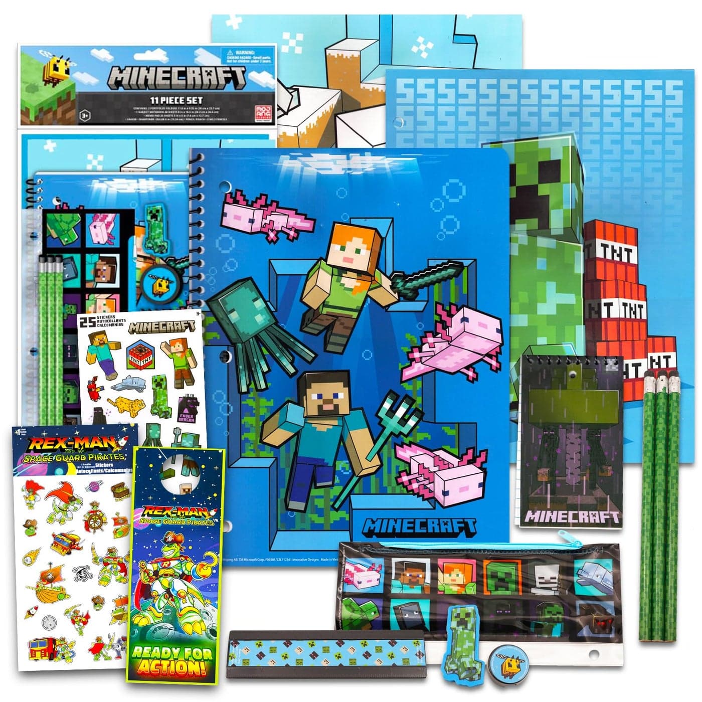 Minecraft School Supplies Value Pack 13 Pc Bundle with Minecraft Folders Notebook and Stickers for Kids Boy Girls Minecraft Back to School Supplies