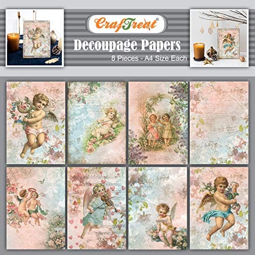 CrafTreat Angel Decoupage Paper A4 83 x 117 Inch 8 Sheets Angel Set I II Decorative Printed Craft Paper for Furniture Scrapbooking Collage DIY Home Dcor